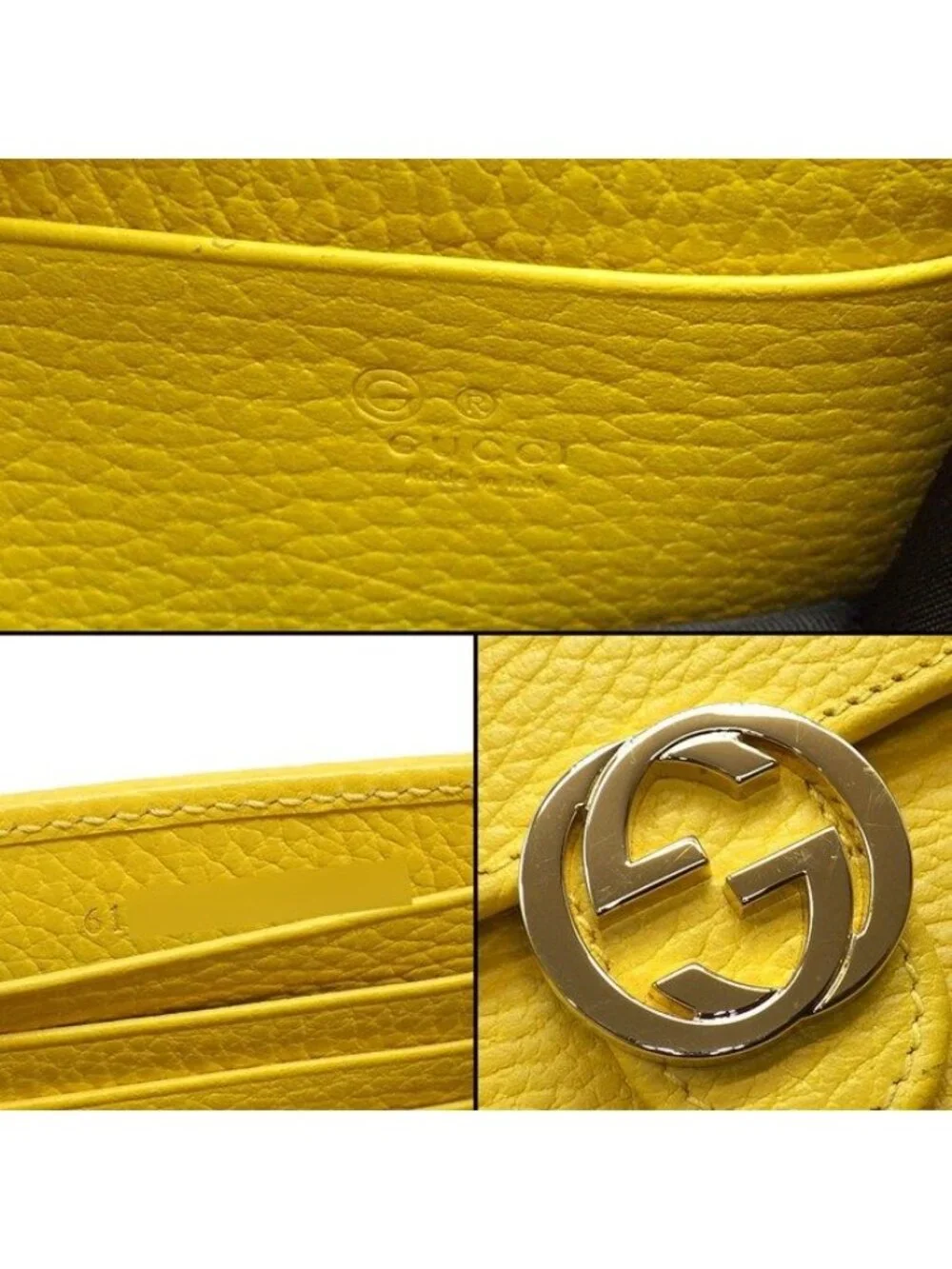 Gucci Shoulder Bag Clutch Interlocking G Chain Wallet Yellow Leather Gold